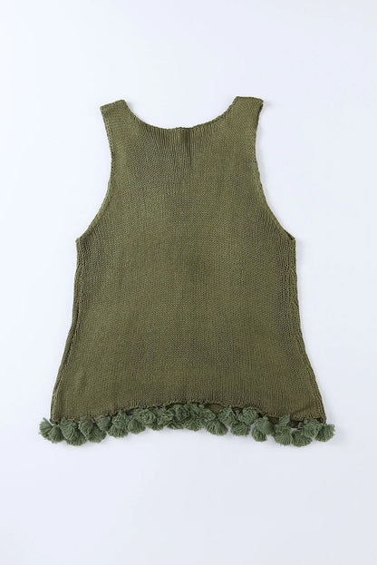 Green Tasseled Crochet Hollow-out Knit Tank - Chic Meadow Boutique 