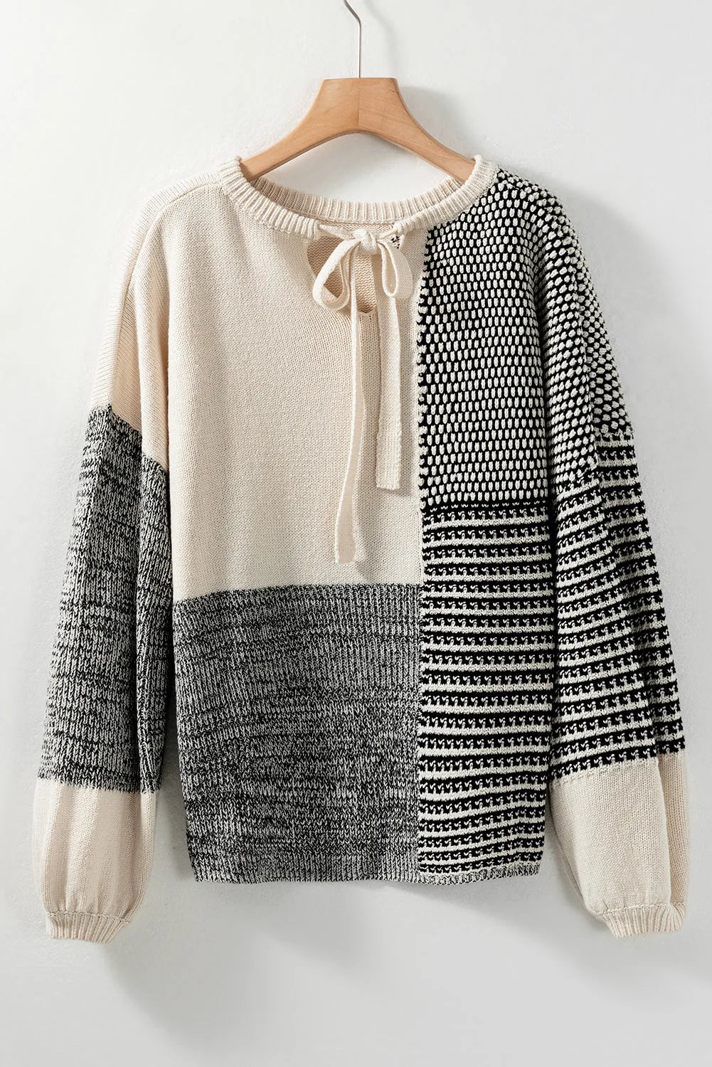 Black Neutral Colorblock Tie Back Sweater - Chic Meadow Boutique 