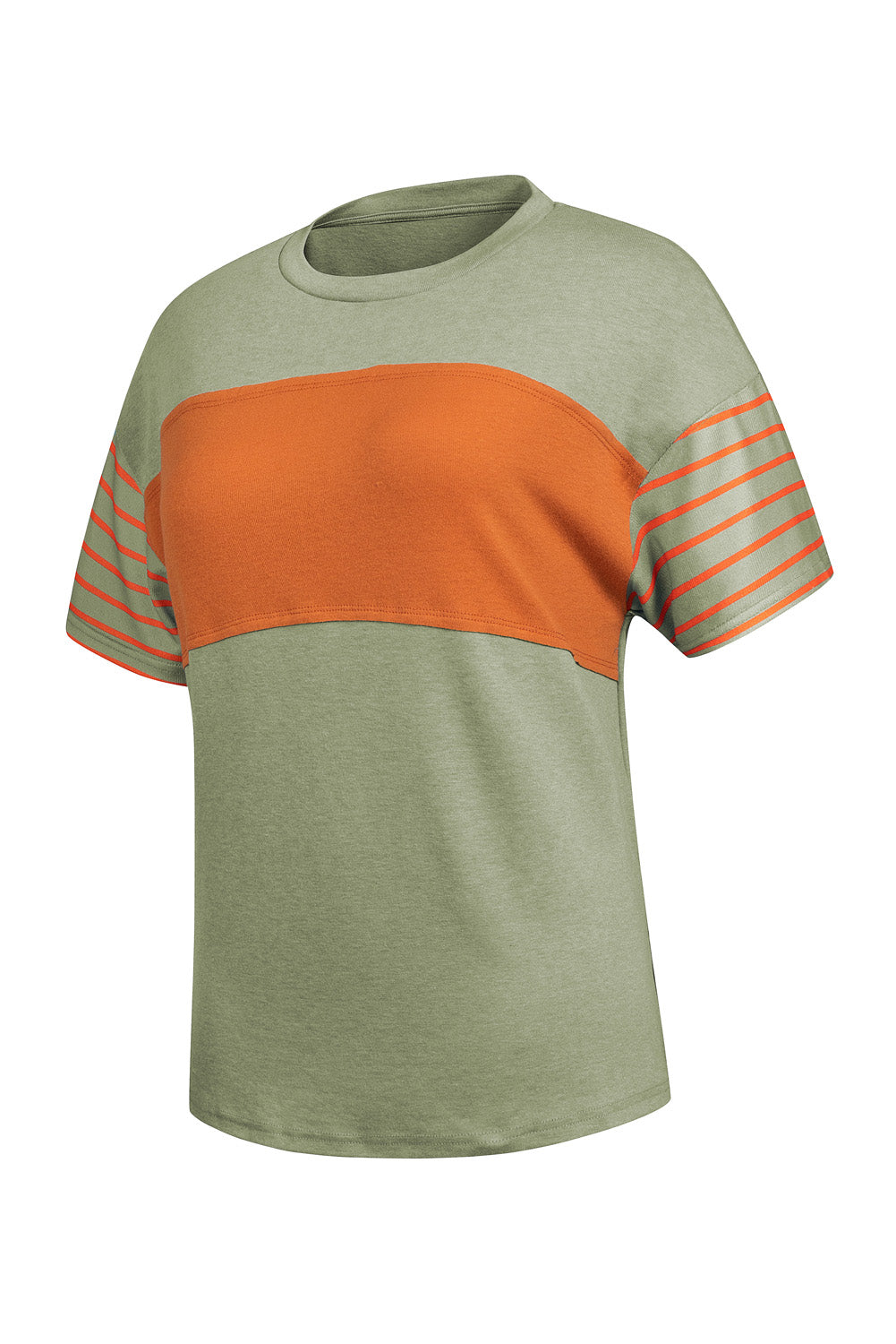 Laurel Green Color Block Striped Detail Loose T Shirt