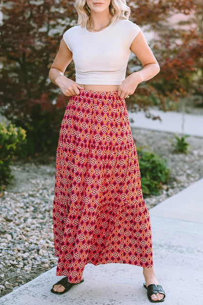 Rose Vintage Boho Floral Print Tiered Maxi Skirt - Chic Meadow Boutique 