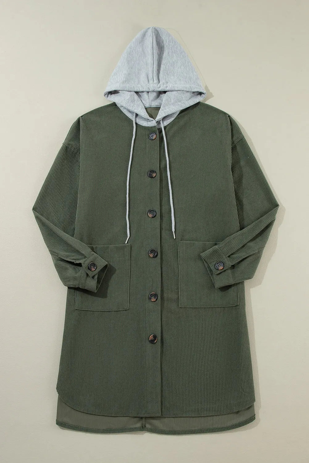 Jungle Green Oversized Corduroy Contrast Hooded Shacket - Chic Meadow Boutique 