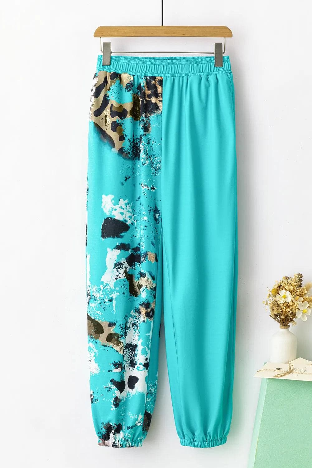 Bottoms/Pants & Culotte Light Blue Contrast Leopard Tie-dye Print Jogger Pants