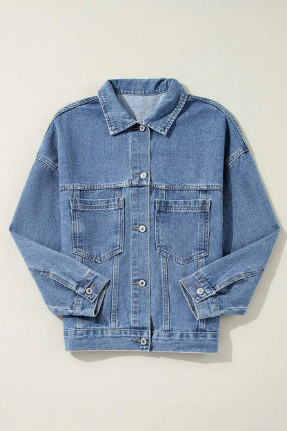 Light Blue Washed Oversize Pocketed Denim Jacket - Chic Meadow Boutique 