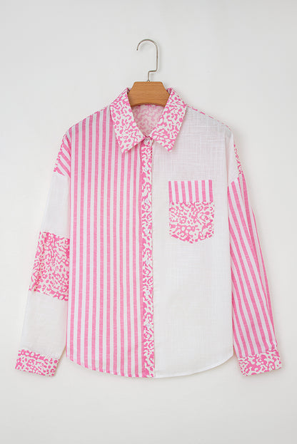 Pink Leopard Striped Western Casual Shirt