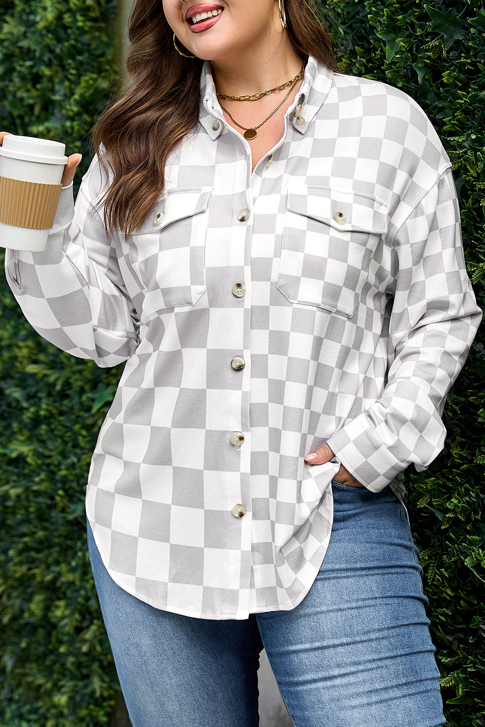 Khaki Checkered Buttoned Down Casual Western Jacket