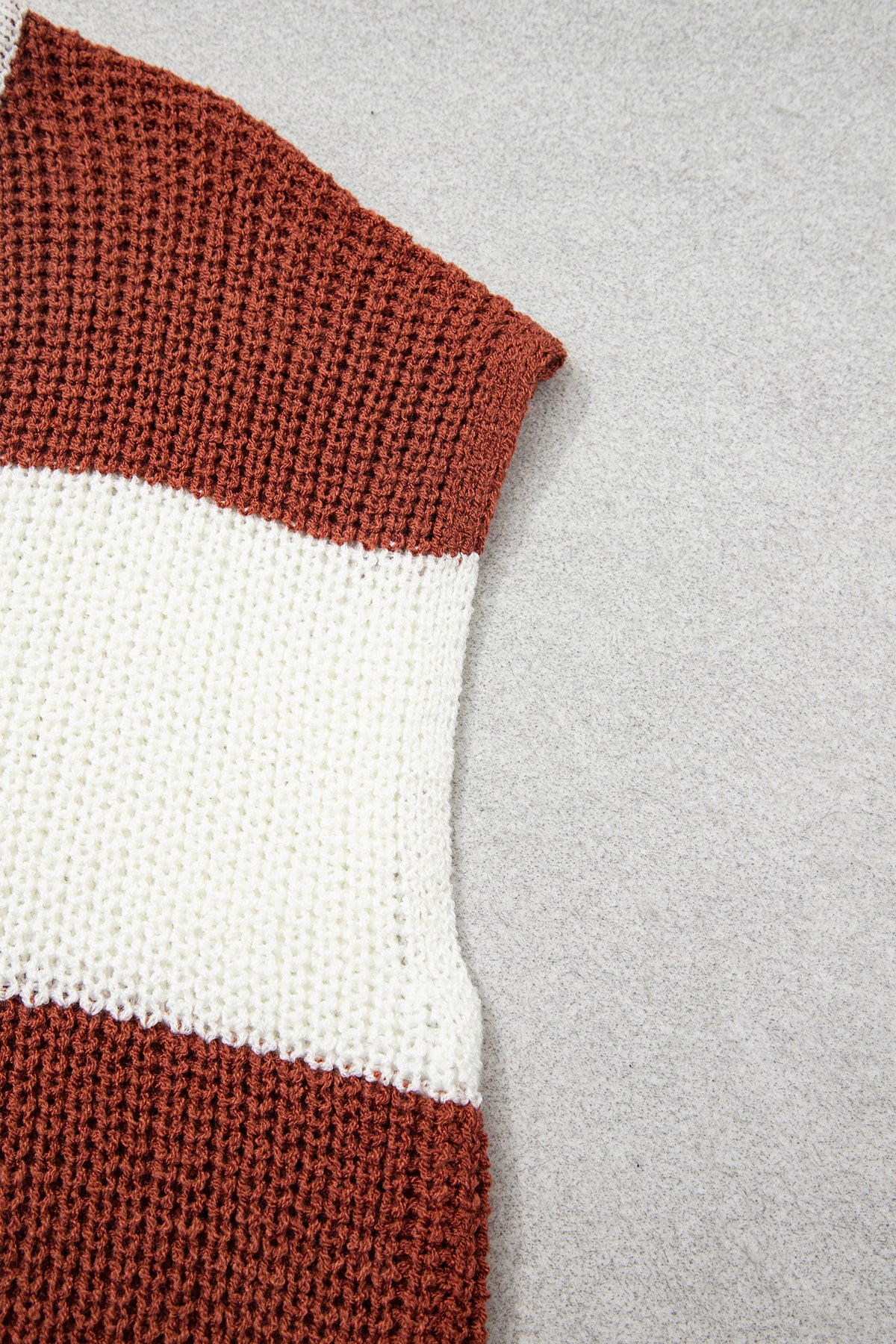 Brown Stripe Striped Colorblock Knit V Neck Short Sleeve Loose Sweater