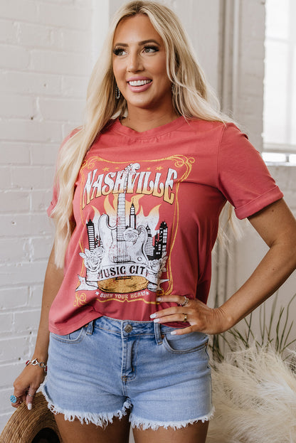 Mineral Red Nashville Music City Graphic Retro Fashion Tee