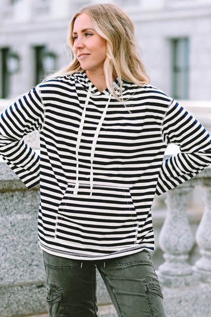 Stripe Kangaroo Pocket Drawstring Hoodie - Chic Meadow Boutique 