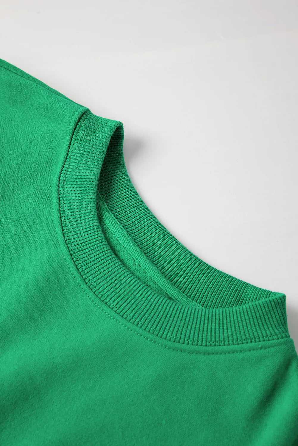 Dark Green Solid Fleece Lined Drop Shoulder Terry Sweatshirt - Chic Meadow Boutique 