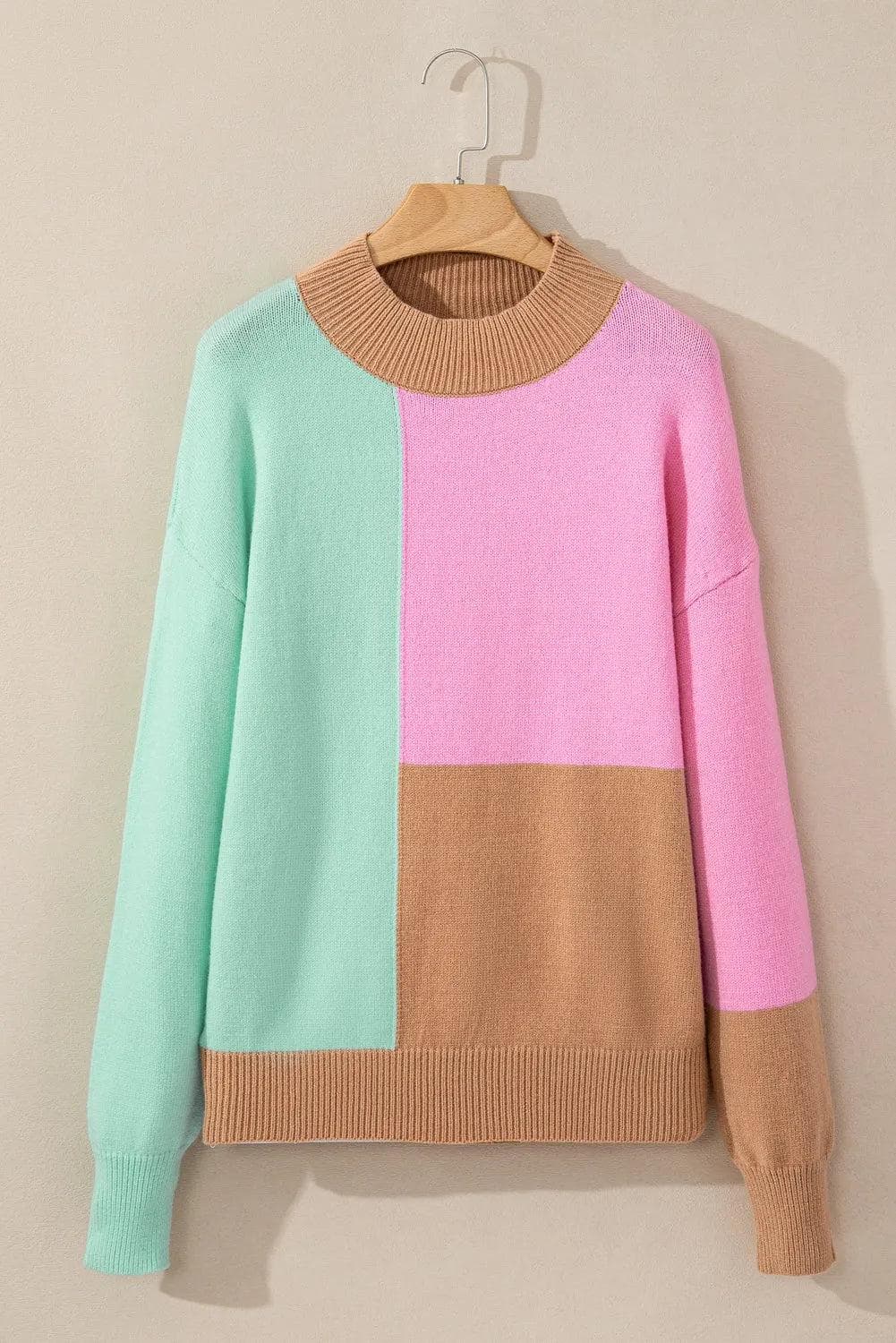 Tops/Sweaters & Cardigans Multicolour Colorblock Mock Neck Ribbed Trim Sweater