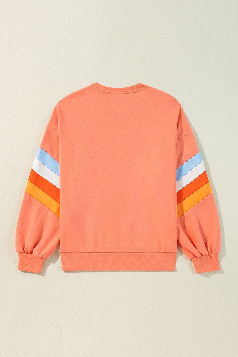 Flamingo Rainbow Striped Sleeve Crew Neck Loose Sweatshirt