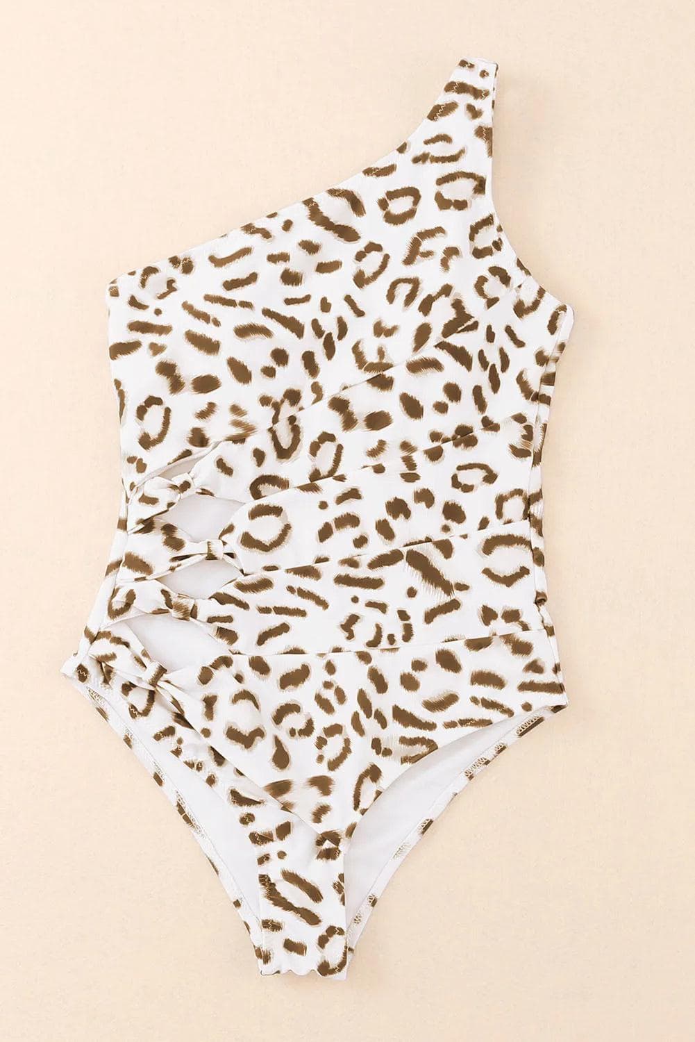 Swimwear/One Piece Swimsuit Leopard Print One Shoulder Hollow-out One-Piece Swimsuit