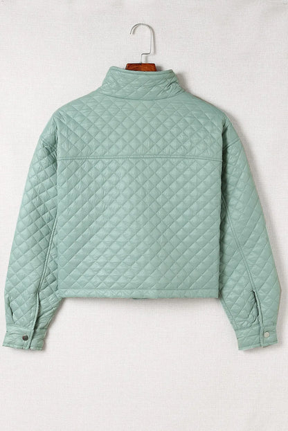 Green Quilted Pocketed Zip-up Cropped Jacket - Chic Meadow Boutique 