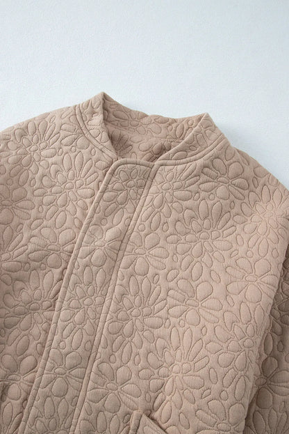 Light French Beige Floral Quilted Jacket - Chic Meadow Boutique 