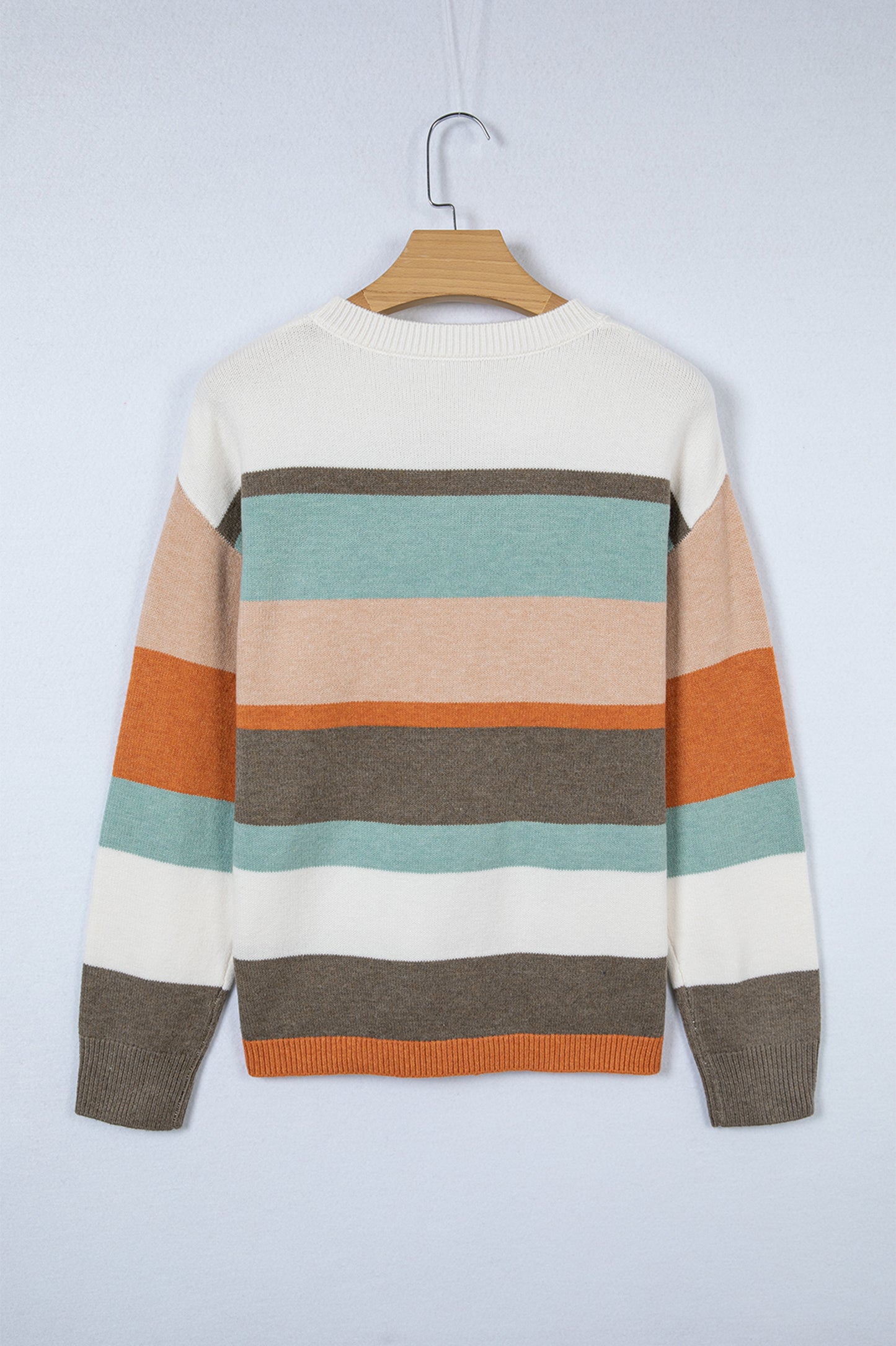 White Striped Color Block Knit Drop Shoulder Sweater