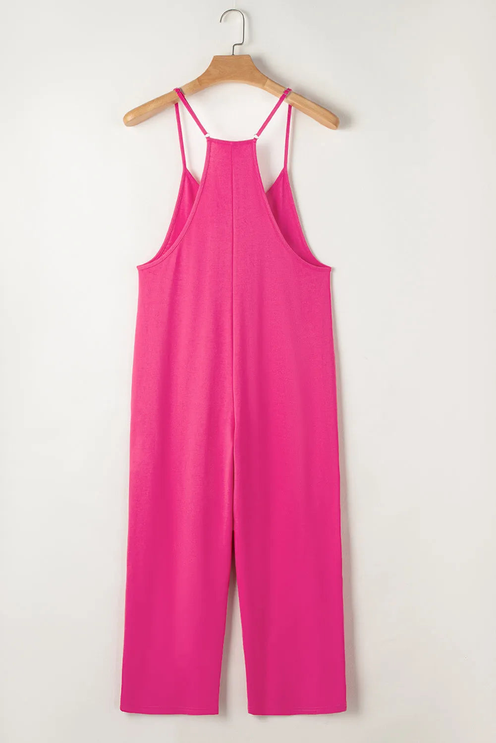 Rose Red Black Pocketed Adjustable Spaghetti Strap Straight Leg Jumpsuit - Chic Meadow Boutique 