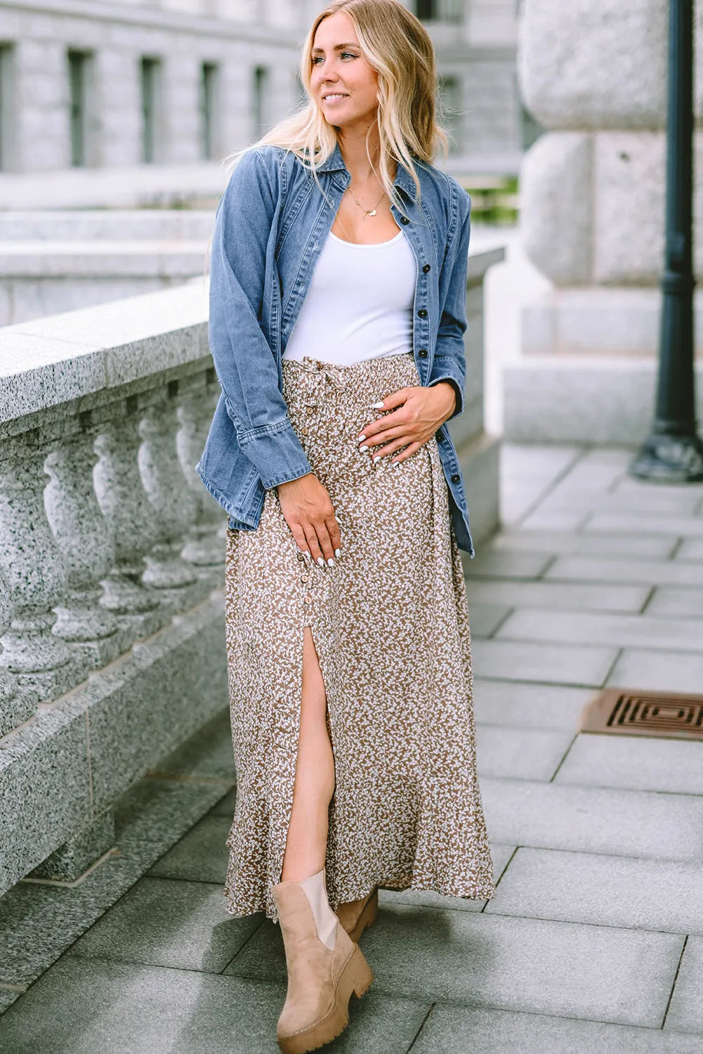 Sky Blue Button-up Long Sleeve Denim Shirt Jacket - Chic Meadow Boutique 