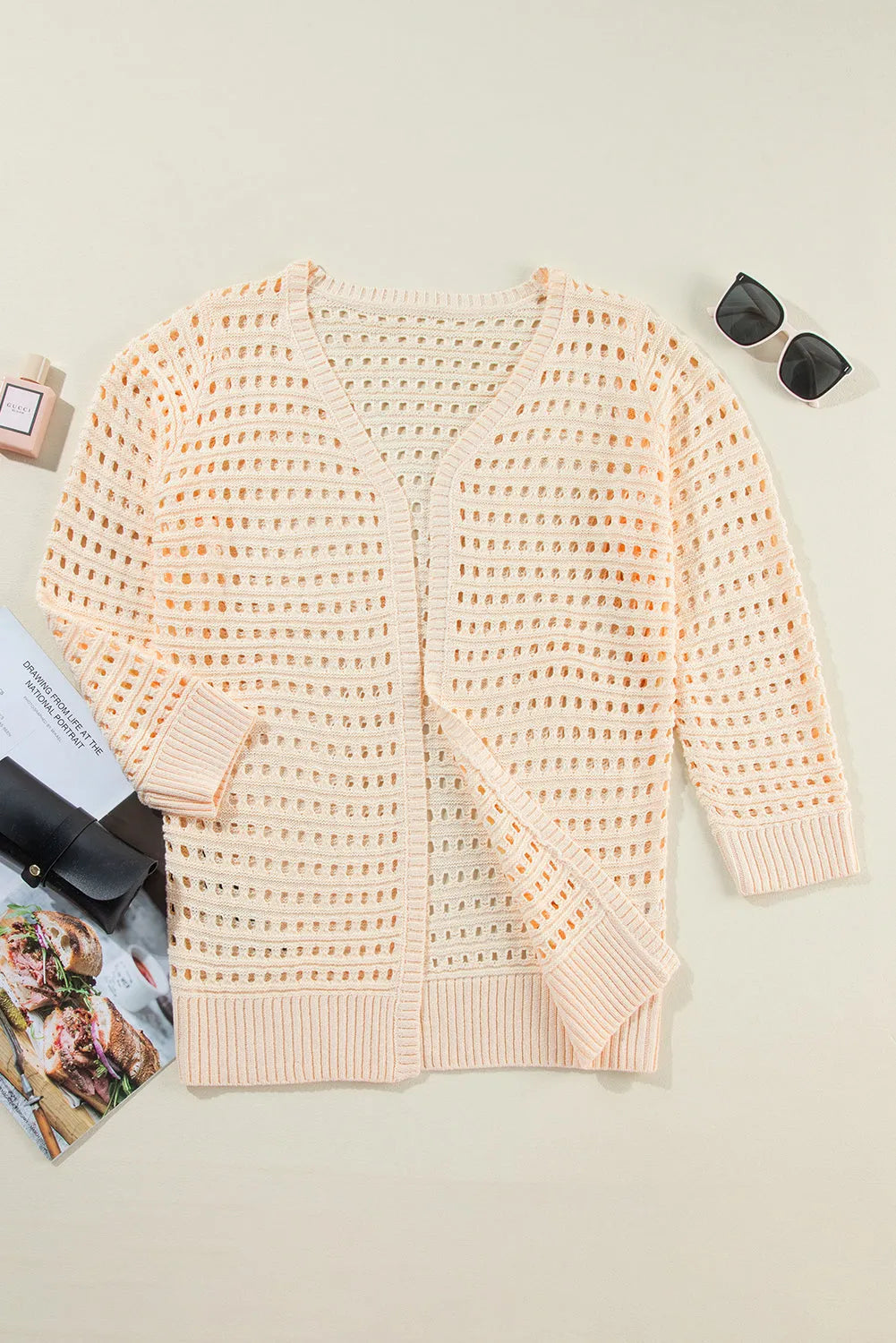 Apricot Solid Color Open Knit Duster Cardigan - Chic Meadow Boutique 