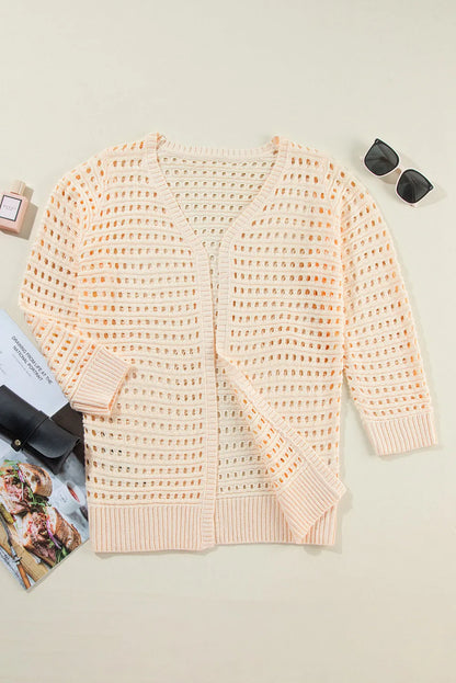 Apricot Solid Color Open Knit Duster Cardigan - Chic Meadow Boutique 