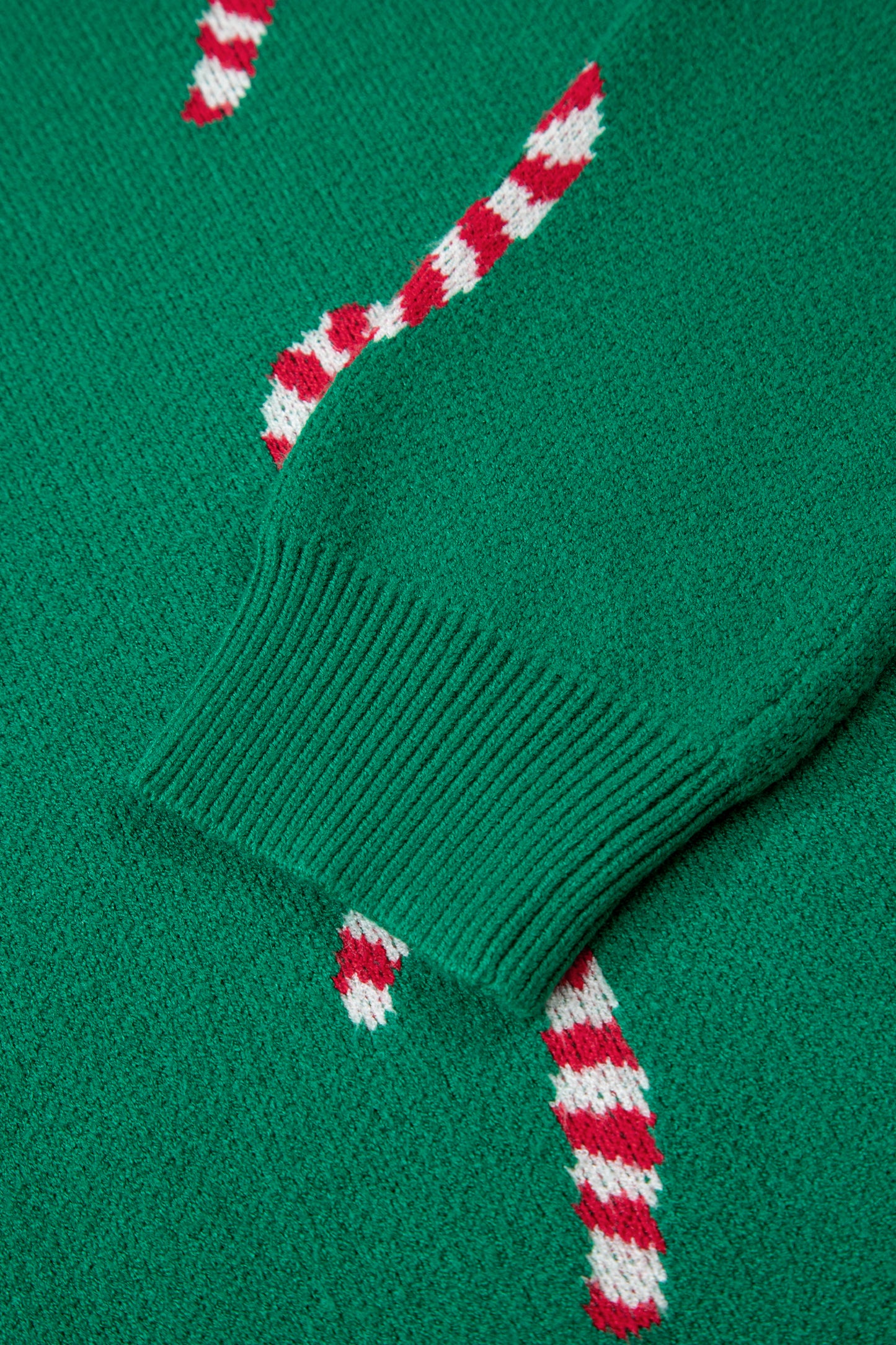 Dark Green Christmas Candy Cane Holiday Drop Shoulder Sweater