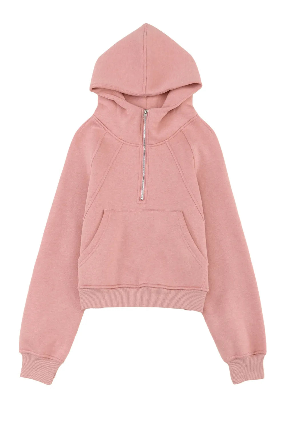 Pink Quarter Zip Kangaroo Pocket Hoodie - Chic Meadow Boutique 