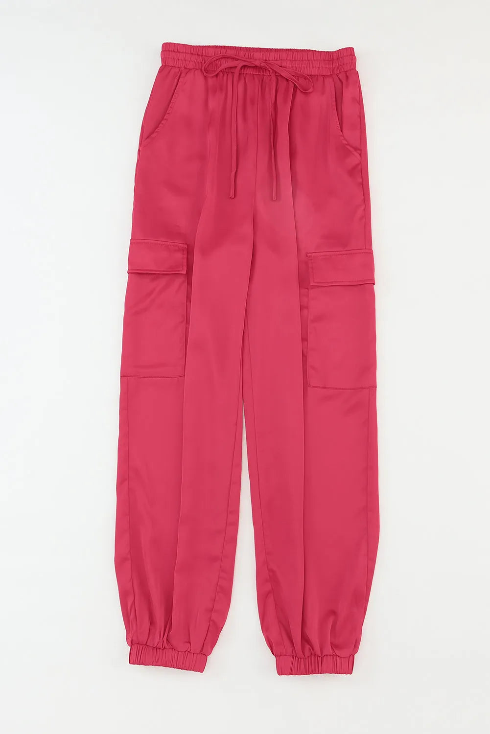 Rose Satin Pocketed Drawstring Elastic Waist Pants - Chic Meadow Boutique 