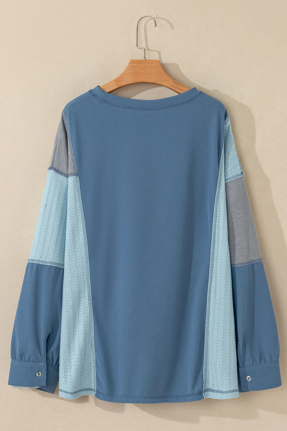 Dusk Blue Colorblock Stitching Patchwork Buttoned Long Sleeve Top - Chic Meadow Boutique 