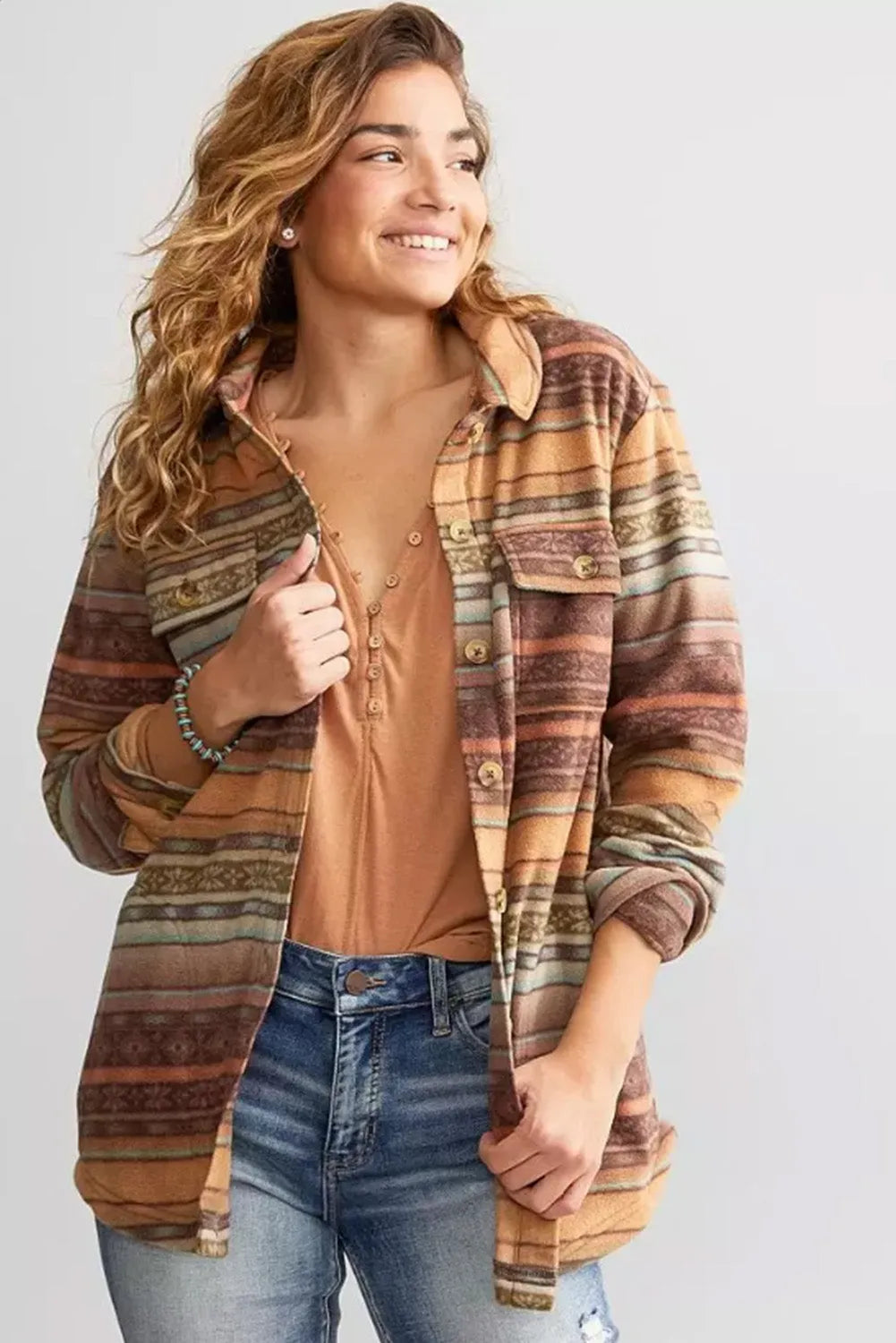 Brown Western Print Fleece Shacket - Chic Meadow Boutique 