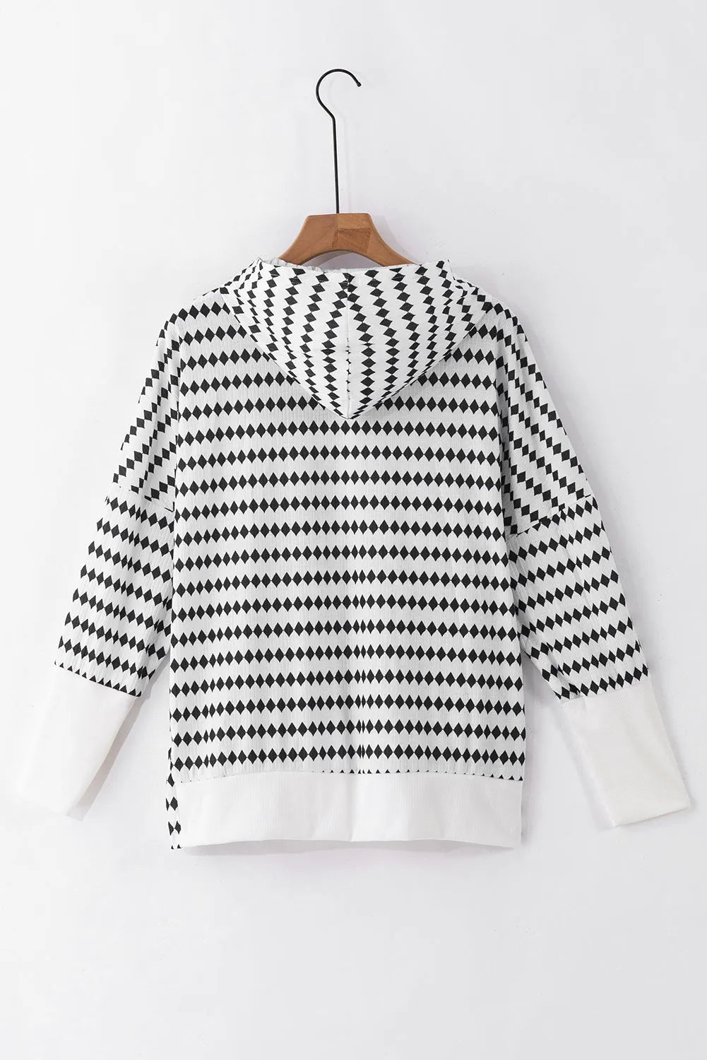 Black Stripe Argyle Striped Half Button Oversized Hoodie - Chic Meadow Boutique 