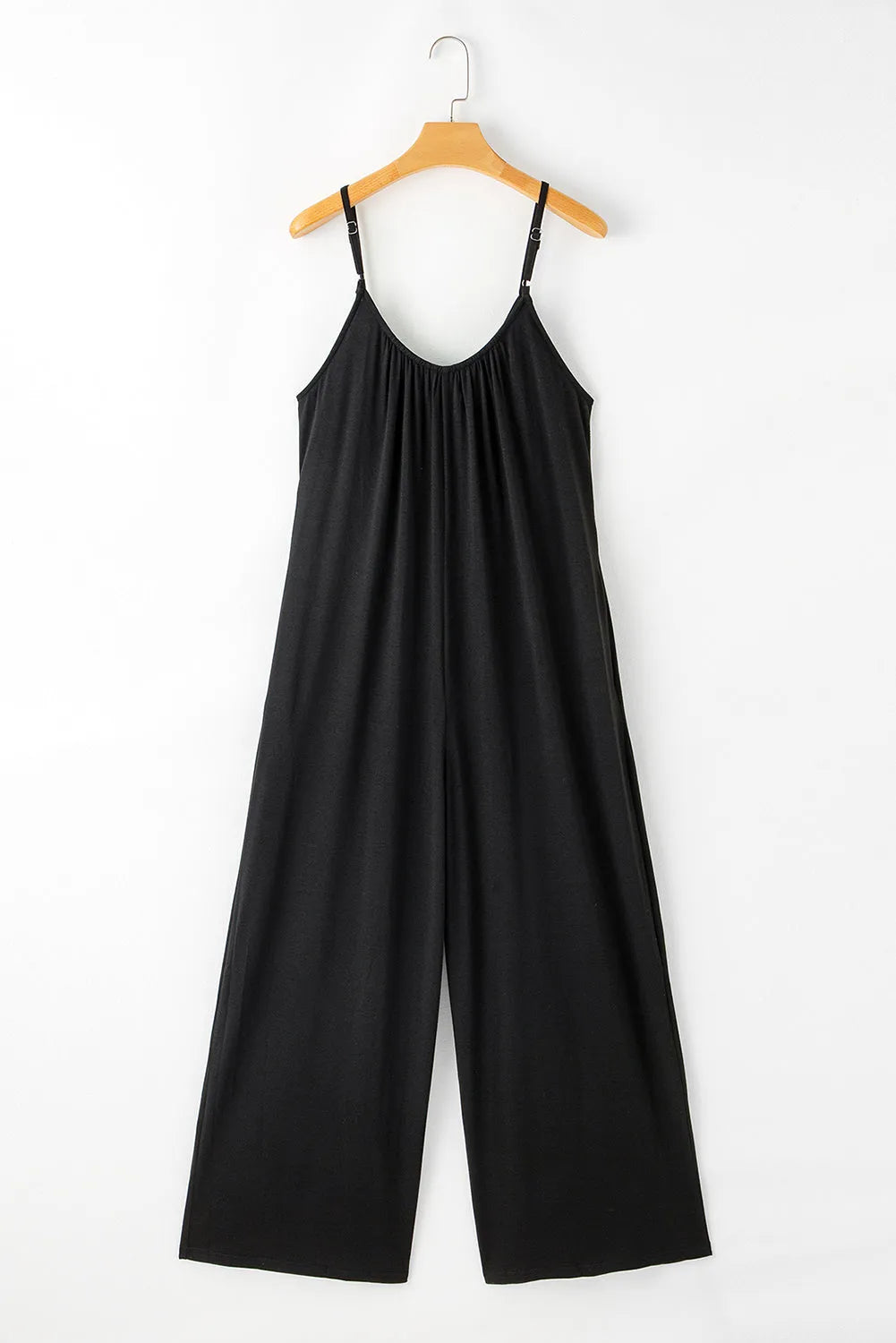 Black Adjustable Knotted Spaghetti Straps Wide Leg Jumpsuit - Chic Meadow Boutique 