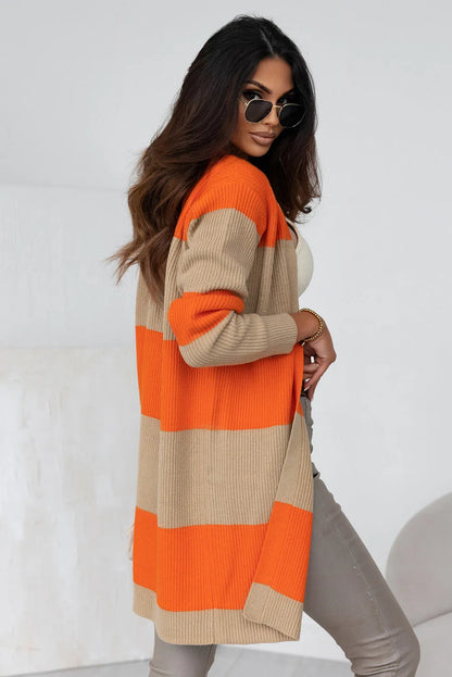 Orange Colorblock Ribbed Knit Cardigan - Chic Meadow Boutique 