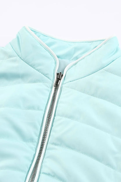 Sky Blue Zip-up Side Pockets Puffer Vest - Chic Meadow Boutique 