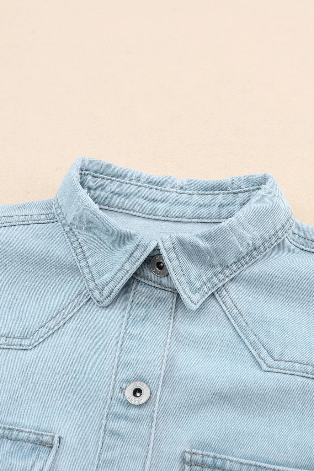 Sky Blue Flap Pocket Buttoned Raw Hem Denim Jacket - Chic Meadow Boutique 