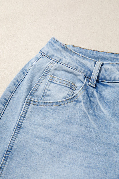 Myosotis Raw Hem Turnup Loose Ankle-length Jeans