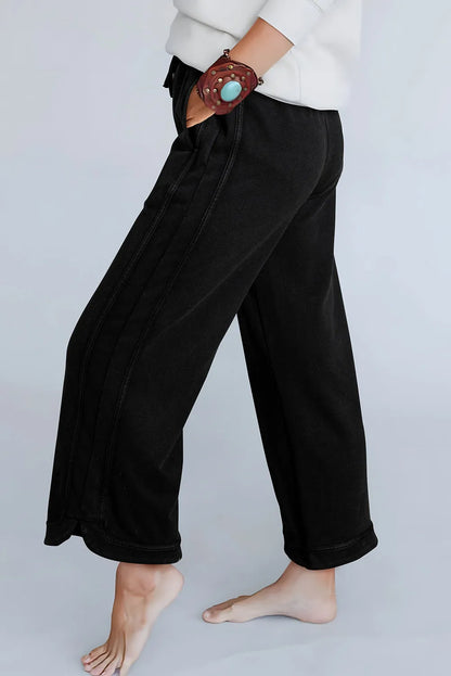 Black Mineral Wash Exposed Seam Wide Leg Pants - Chic Meadow Boutique 