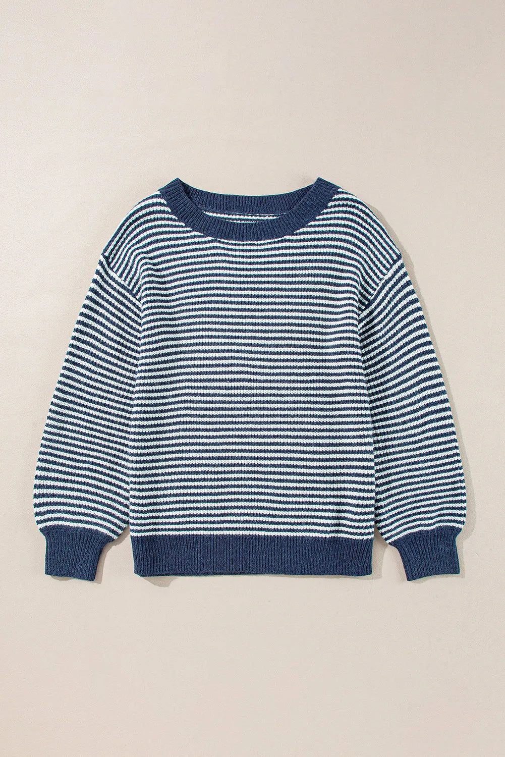 Sail Blue Striped Lantern Sleeve Drop Shoulder Cozy Sweater - Chic Meadow Boutique 