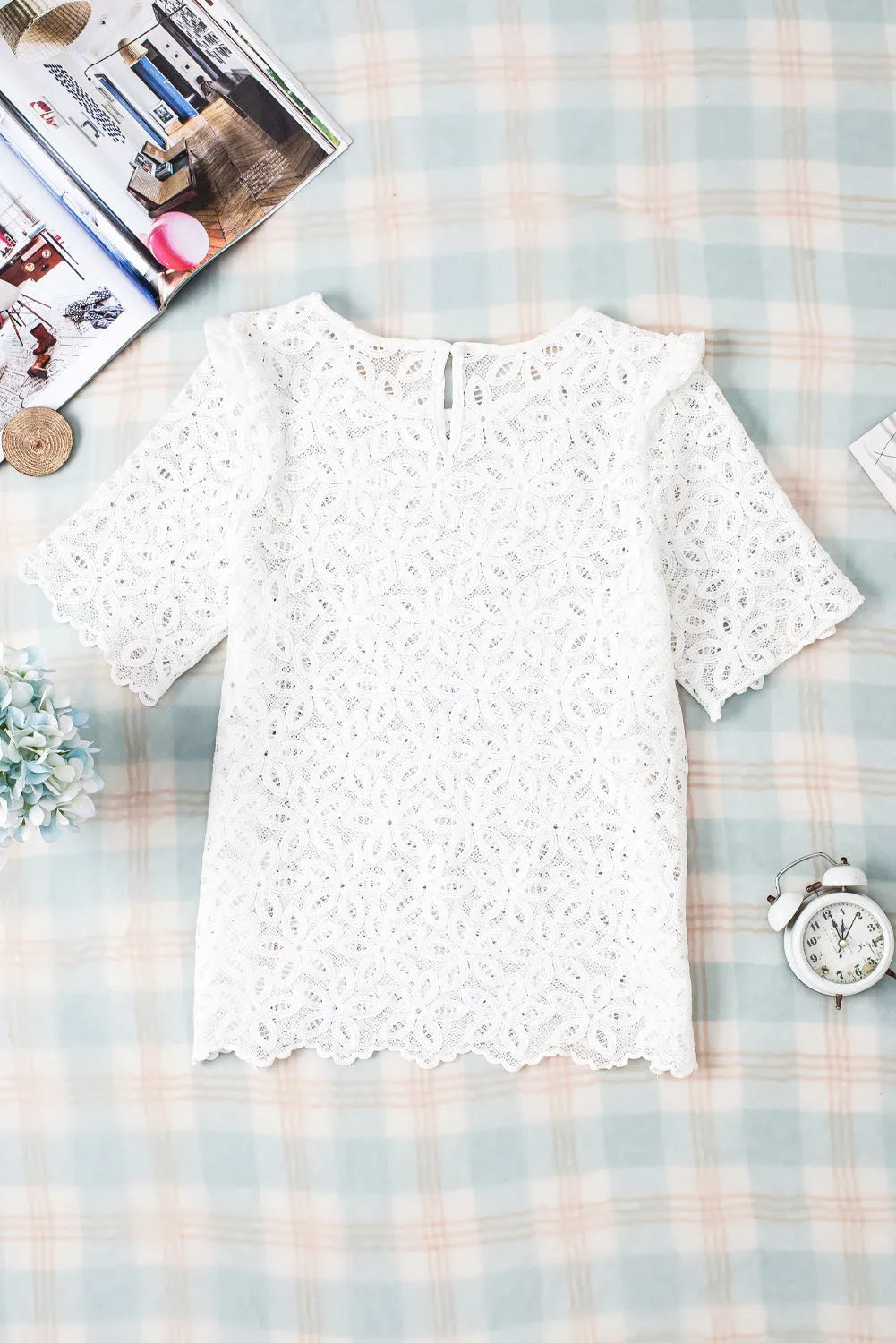 White Elegant Flower Embroidery Hollowed Blouse - Chic Meadow Boutique 