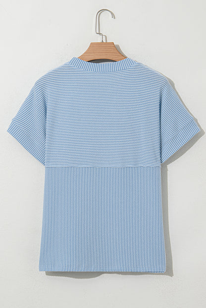 Myosotis Plain Corded Knit Mock Neck T Shirt