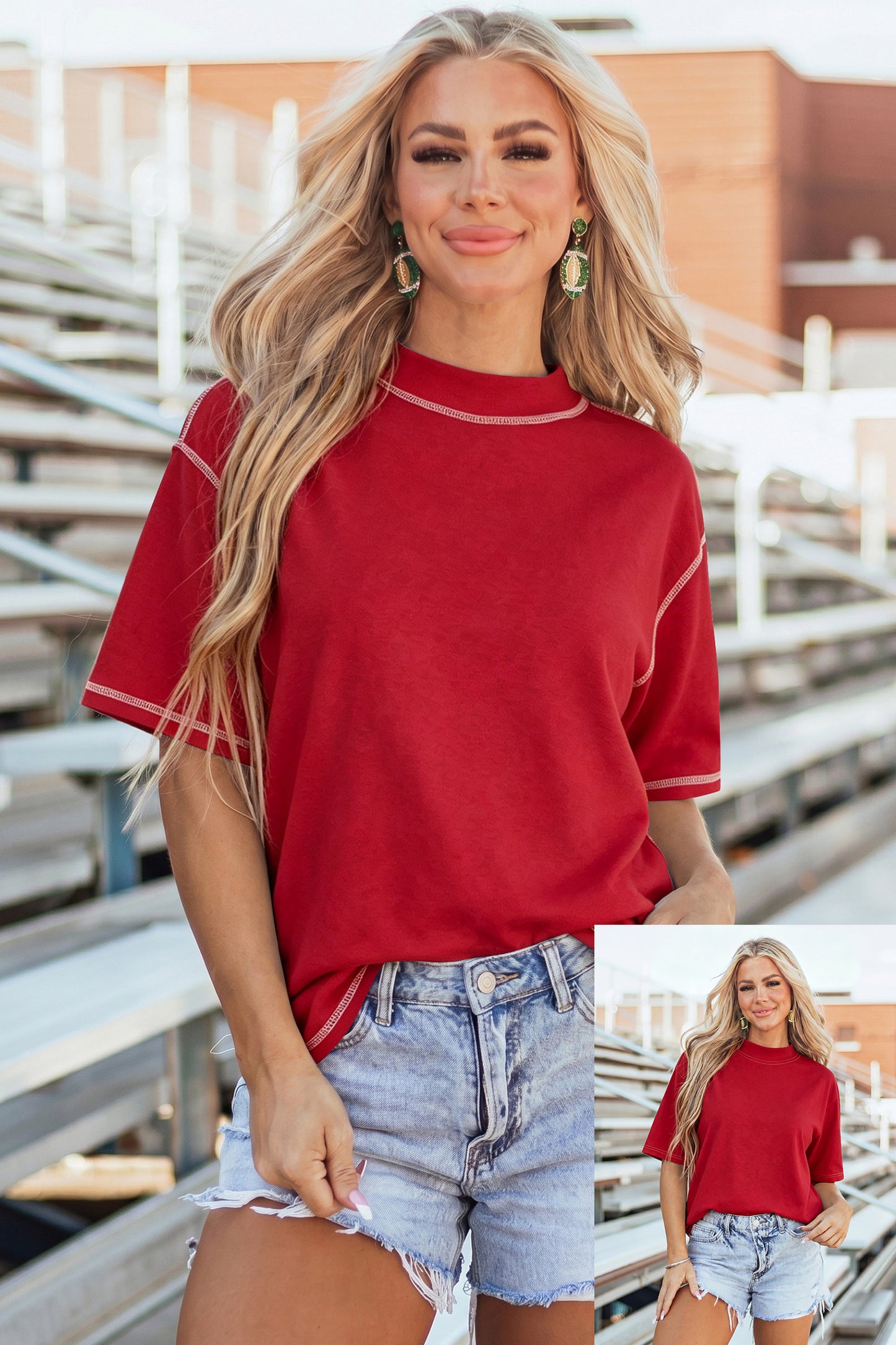 Racing Red Reversible Contrast-Stitched T-Shirt