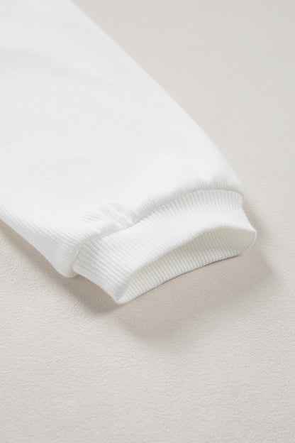 White 3d Ribbed XOXO Heart Embroidered Drop Shoulder Sweatshirt