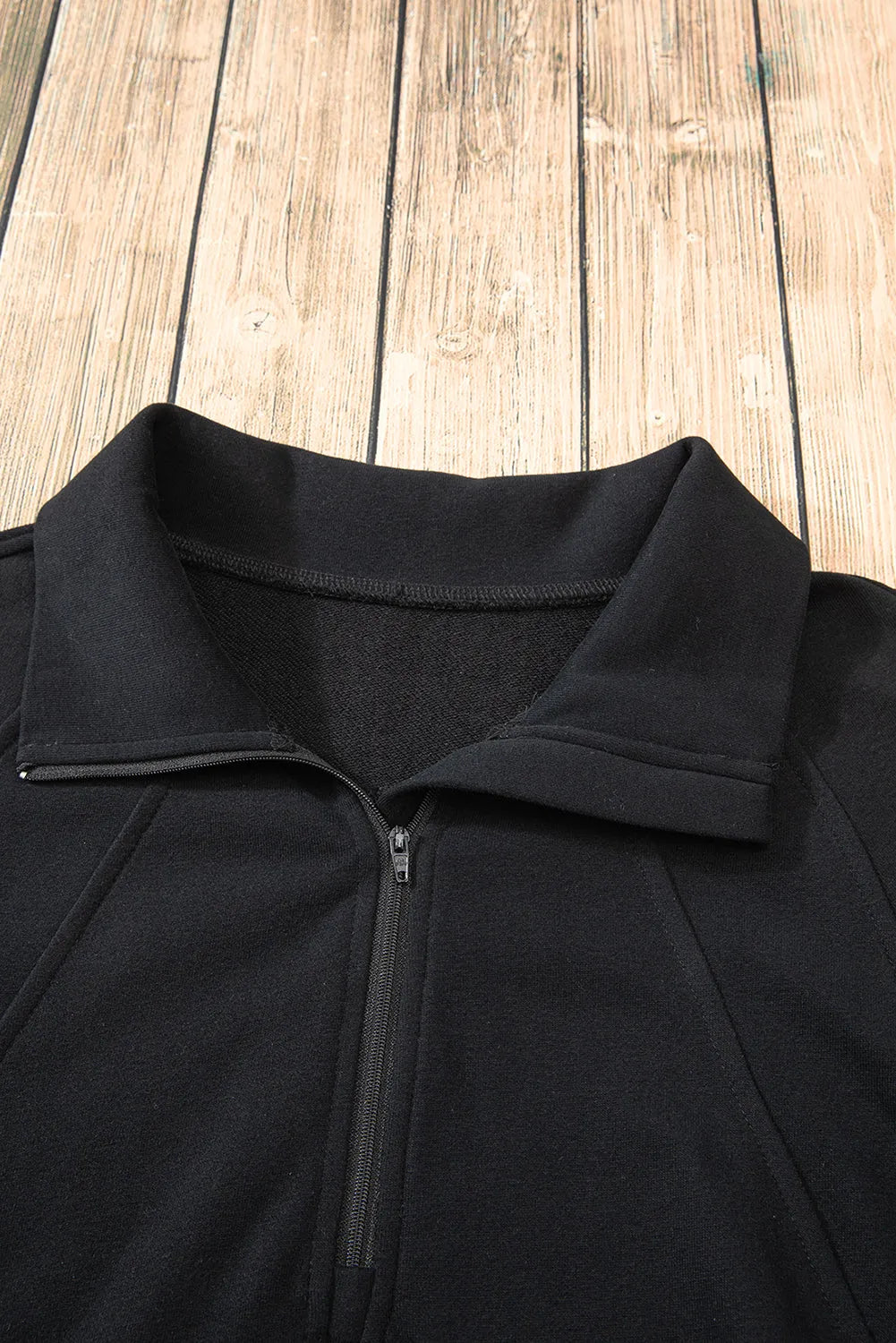 Black Quarter Zip Stand Neck Kangaroo Pocket Sweatshirt - Chic Meadow Boutique 