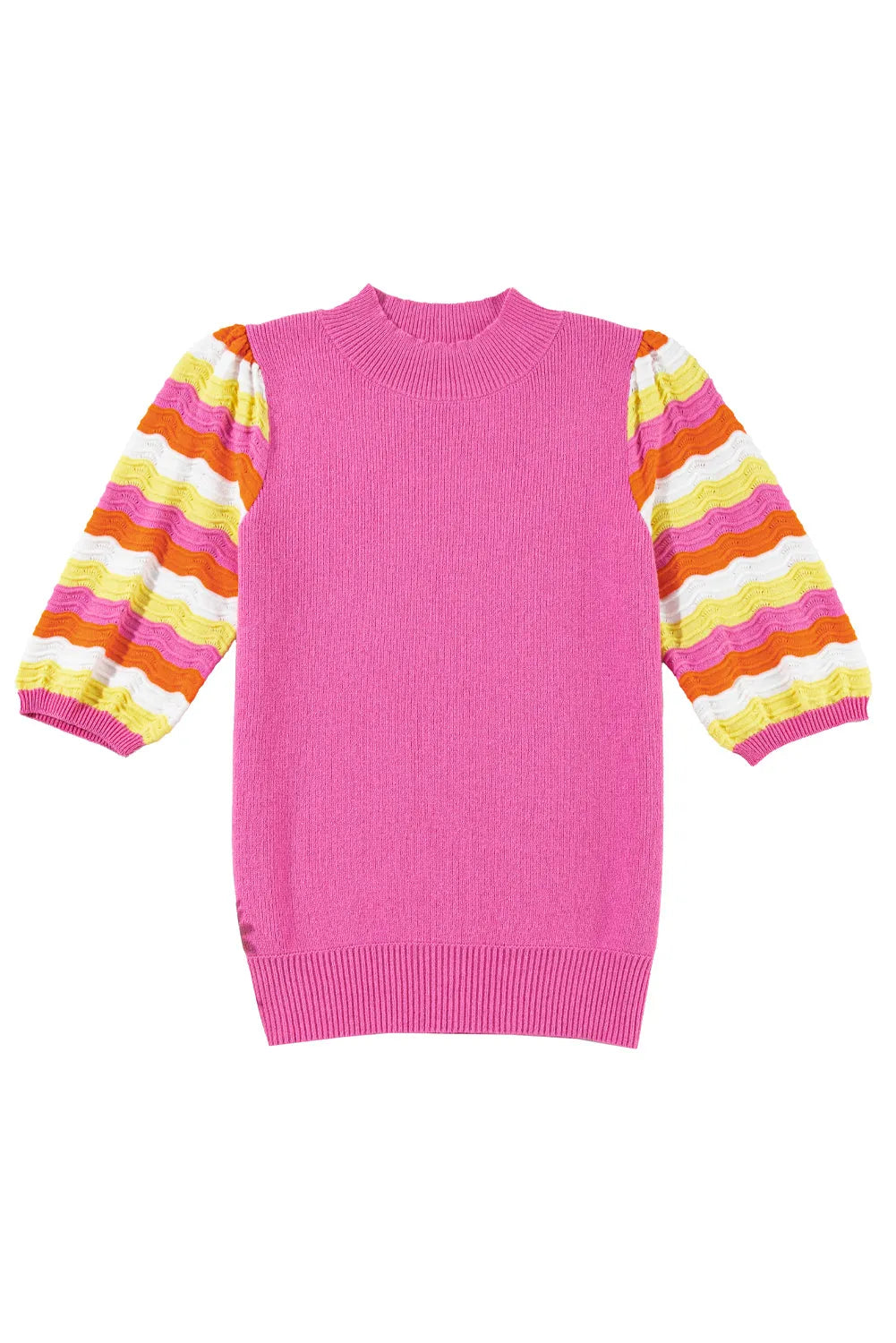 Pink Ribbed Knit Contrast Sleeve Sweater Top - Chic Meadow Boutique 