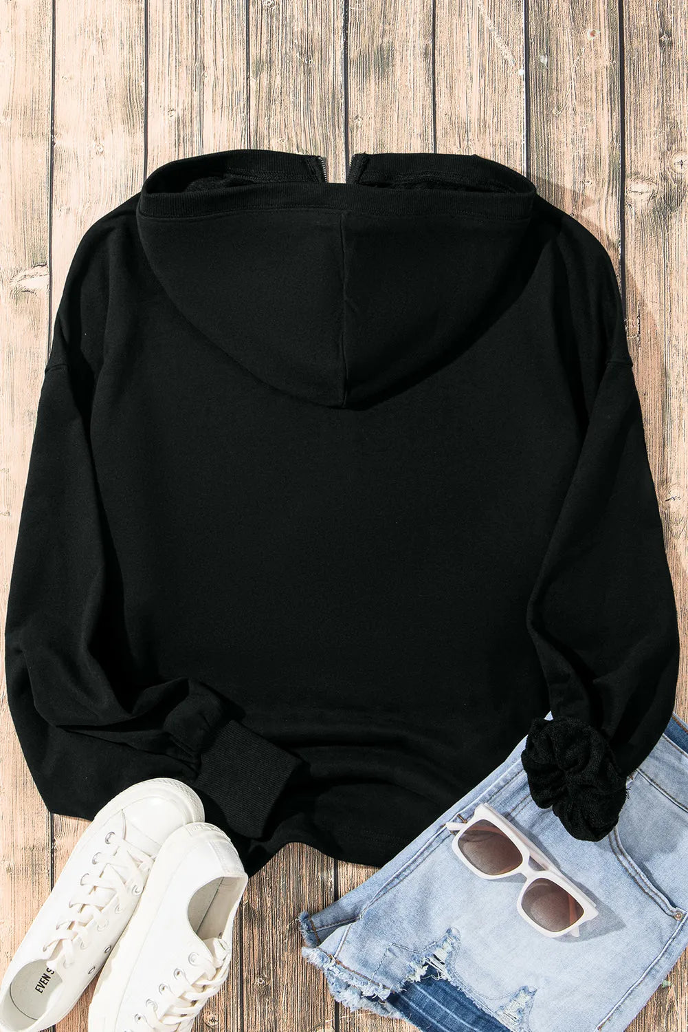 Black Solid Kangaroo Pocket Half Zipper Oversized Hoodie - Chic Meadow Boutique 