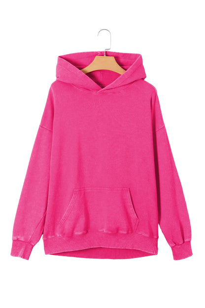 Bright Pink Vintage Wash Kangaroo Pocket Hoodie - Chic Meadow Boutique 