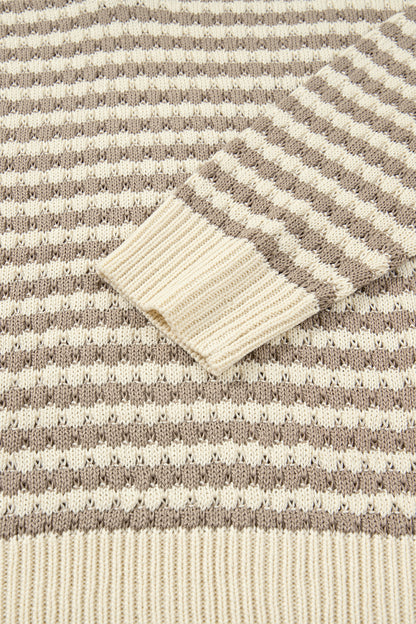 Khaki Stripe Plus Size V Neck Drop Shoulder Sweater