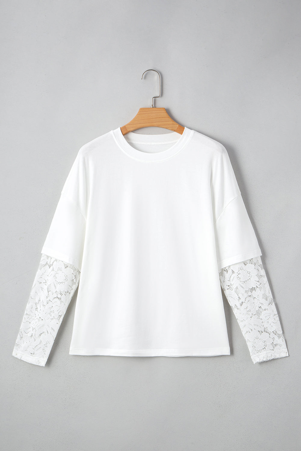 White Lace Long Sleeve Insert Drop Shoulder Tee