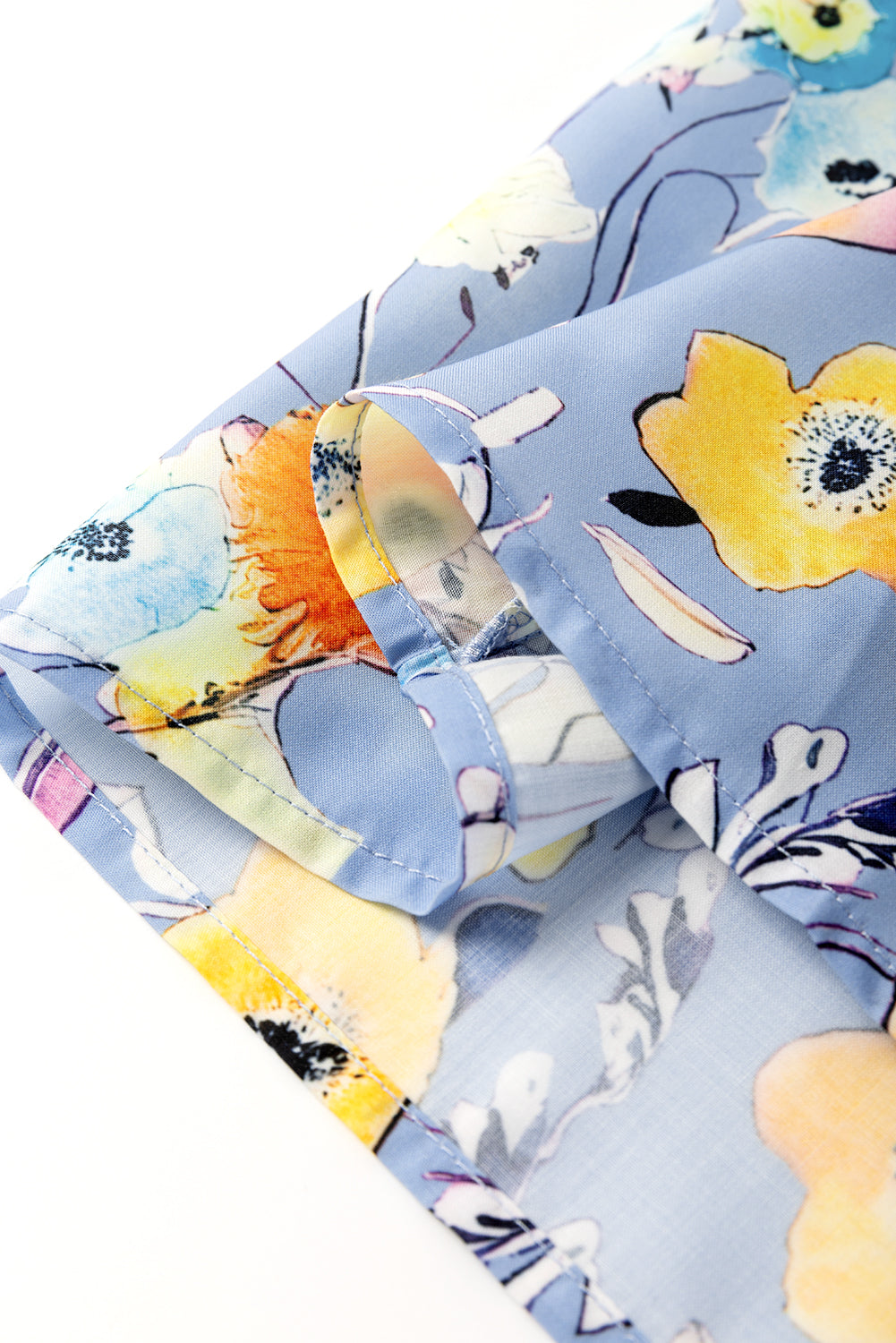 Sky Blue Flutter Sleeve V Neck Floral Top