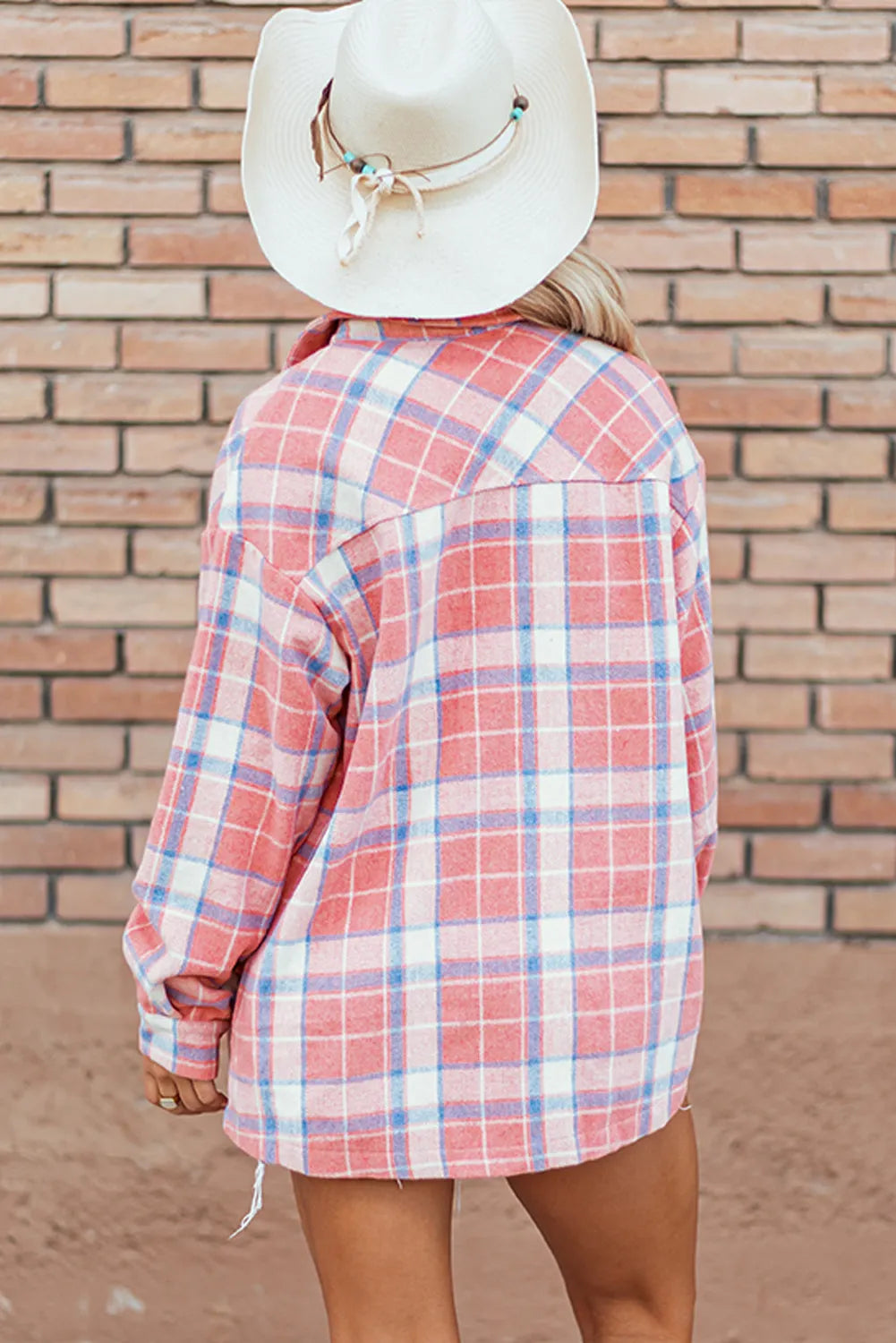 Pink Plaid Flap Pocket Button Up Shacket - Chic Meadow Boutique 