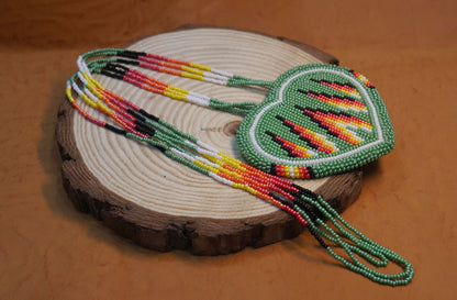 Native American Beaded Green heart medallions Necklace
