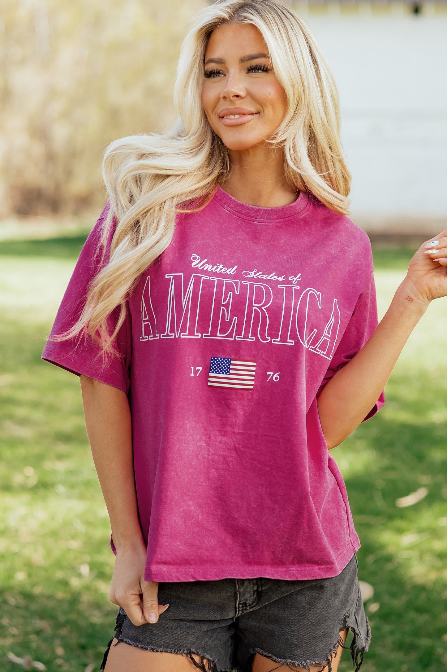 Rose Red AMERICA 1776 Graphic Mineral Wash Cotton Tee
